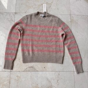 White & Warren Cashmere Pink and Cream Stripe Sweater size XS